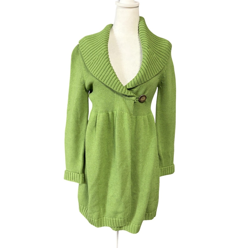 Shae Sweater Womens Small‎ Green Shawl Collar Cardigan Cotton Cashmere Knit Long